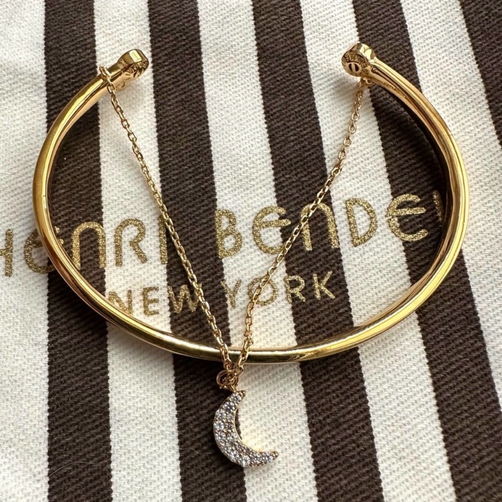 Henri Bendel Gold Tone Celestial Cuff with Moon Charm Bracelet NWOT